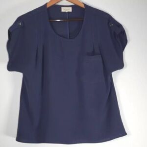 Melloday Blue Roll Tab Sleeves Front Pocket Top Size: Medium